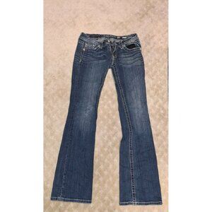 Miss Me Jeans Women's Size 29x34 Boot Cut Dark Wash Fleur-de-Lis Bling JP5769B